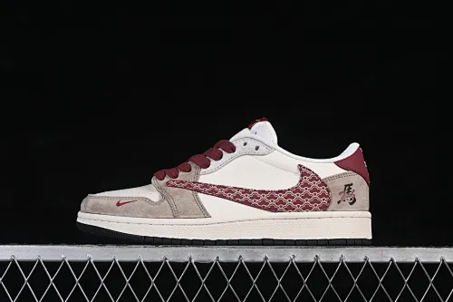 All categories Air Jordan Jordan series basketball shoes Air Jordan 1 Low high-end customized low-top sneakers Travis Scott x Fragment Design x Air Jordan 1 Low OG SP AJ1 Joe 1 wine red auspicious moire high-end customized low-top retro basketball shoes JP2026-159